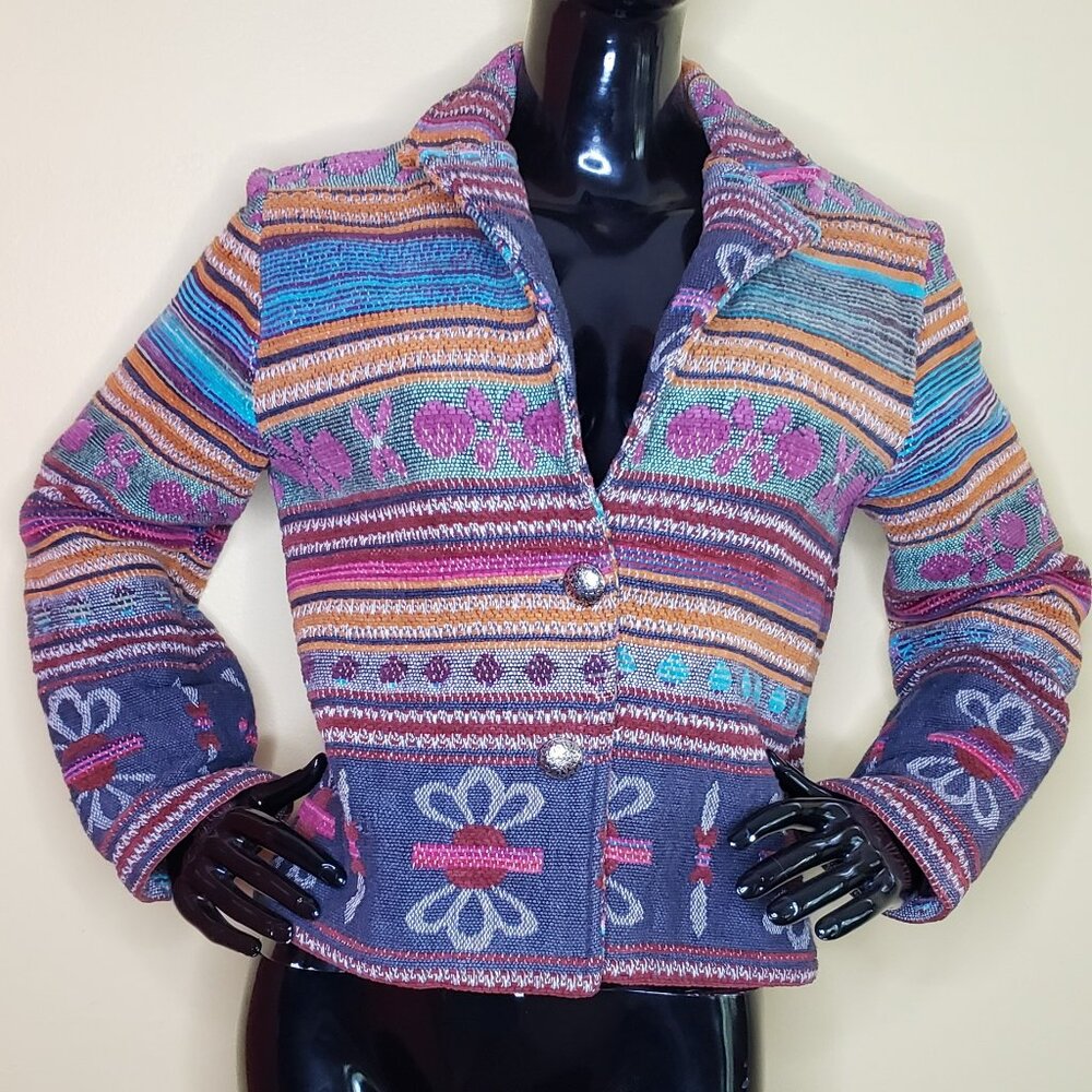 Bagatelle Vintage Boho Floral Brocade Tapestry Boxy Jacket Small
